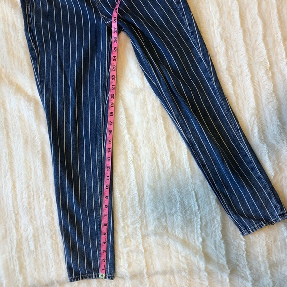 American Eagle Mom Jean AEO striped denim jeans blue high rise sz 0 - Picture 9 of 9